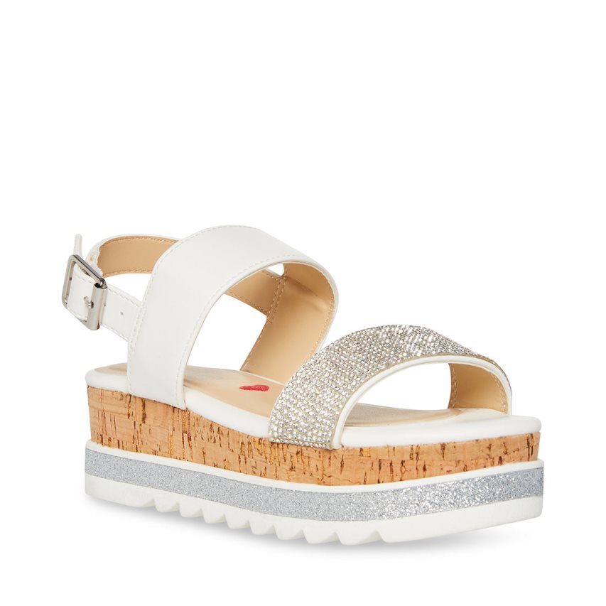 White / Silver Steve Madden Jtristaa Kids' Platform Sandals | PH 1458P16S